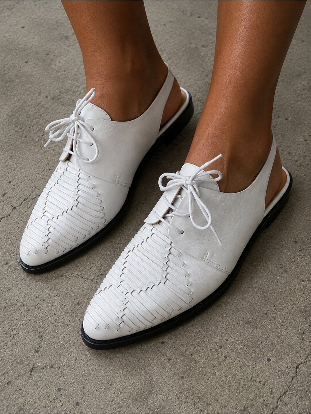 Thakoon Addition White Braided Leather Lace-Up Slingback Flats, Size 39 (8.5)